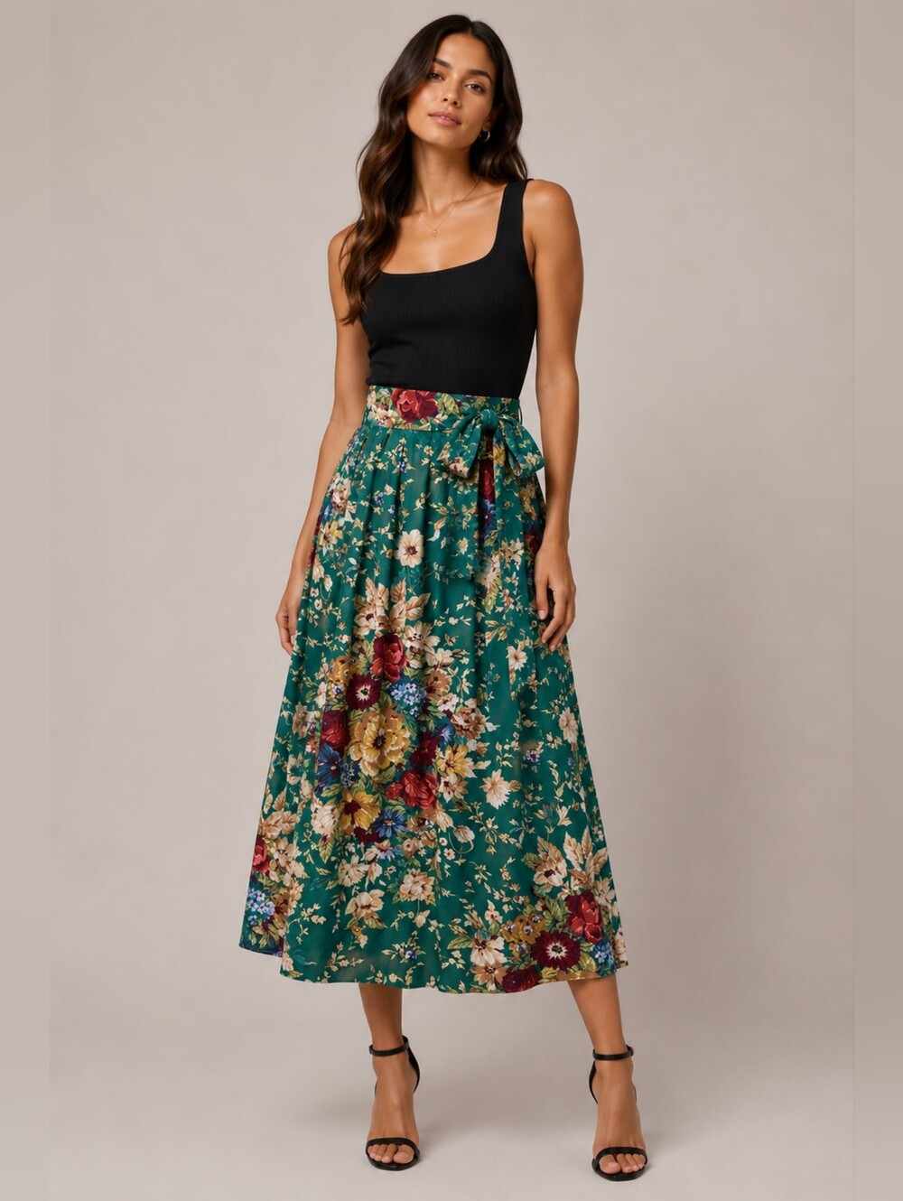 Susan Bristol Pleated Floral Skirt